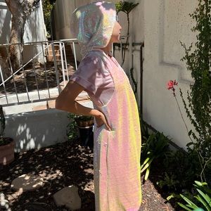 Long Sequin Hooded Vest